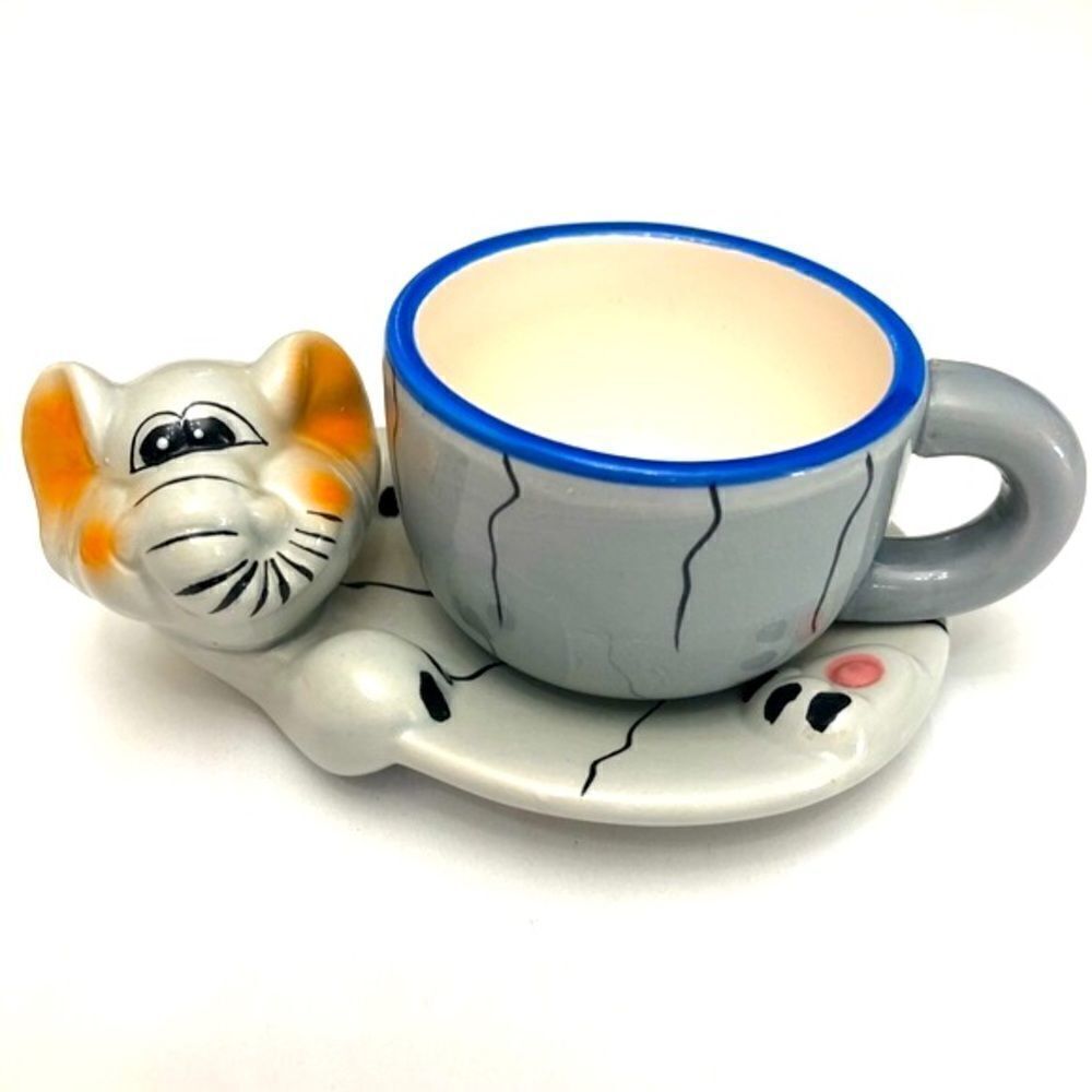 Set /2 Siaki Rare Elephant & Leon Mini Ceramic Cups - Picture 2 of 10